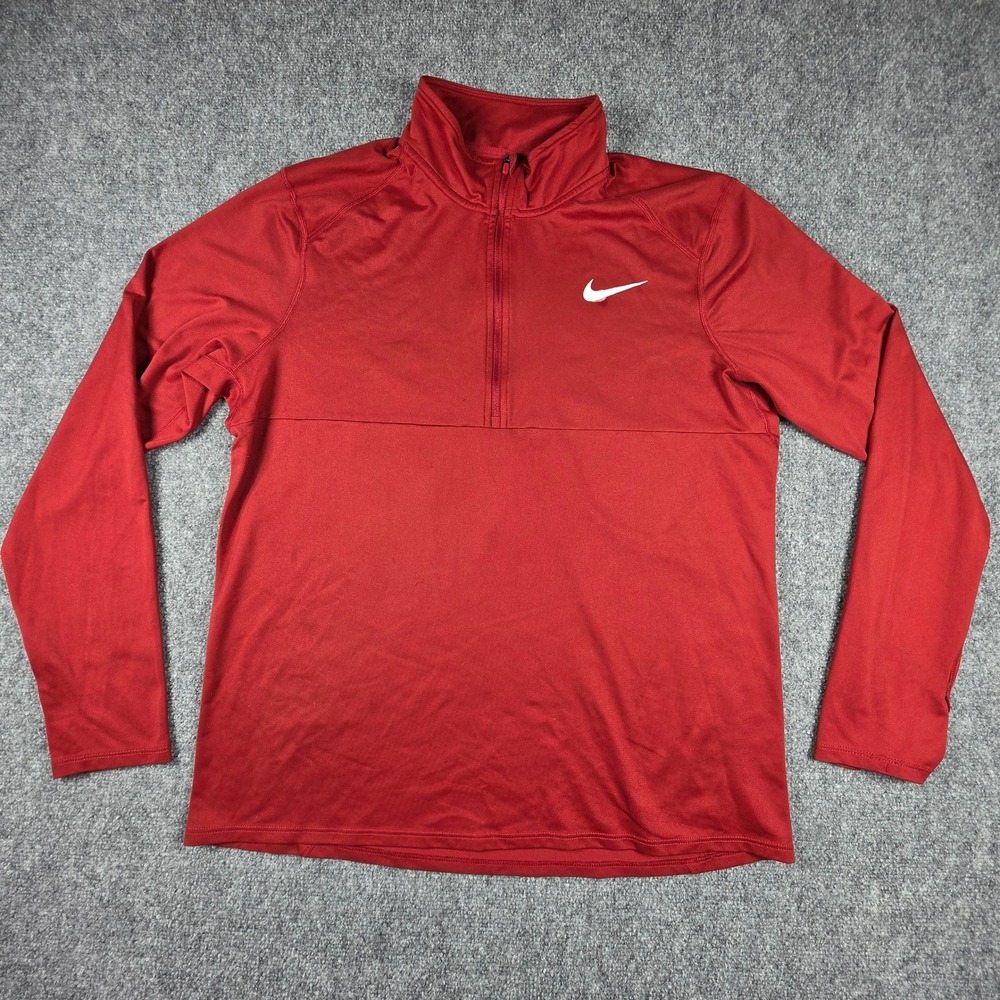 Nike Dri-FIT Mens Large Red Quarter Zip Pullover Running Training Top 445591-102